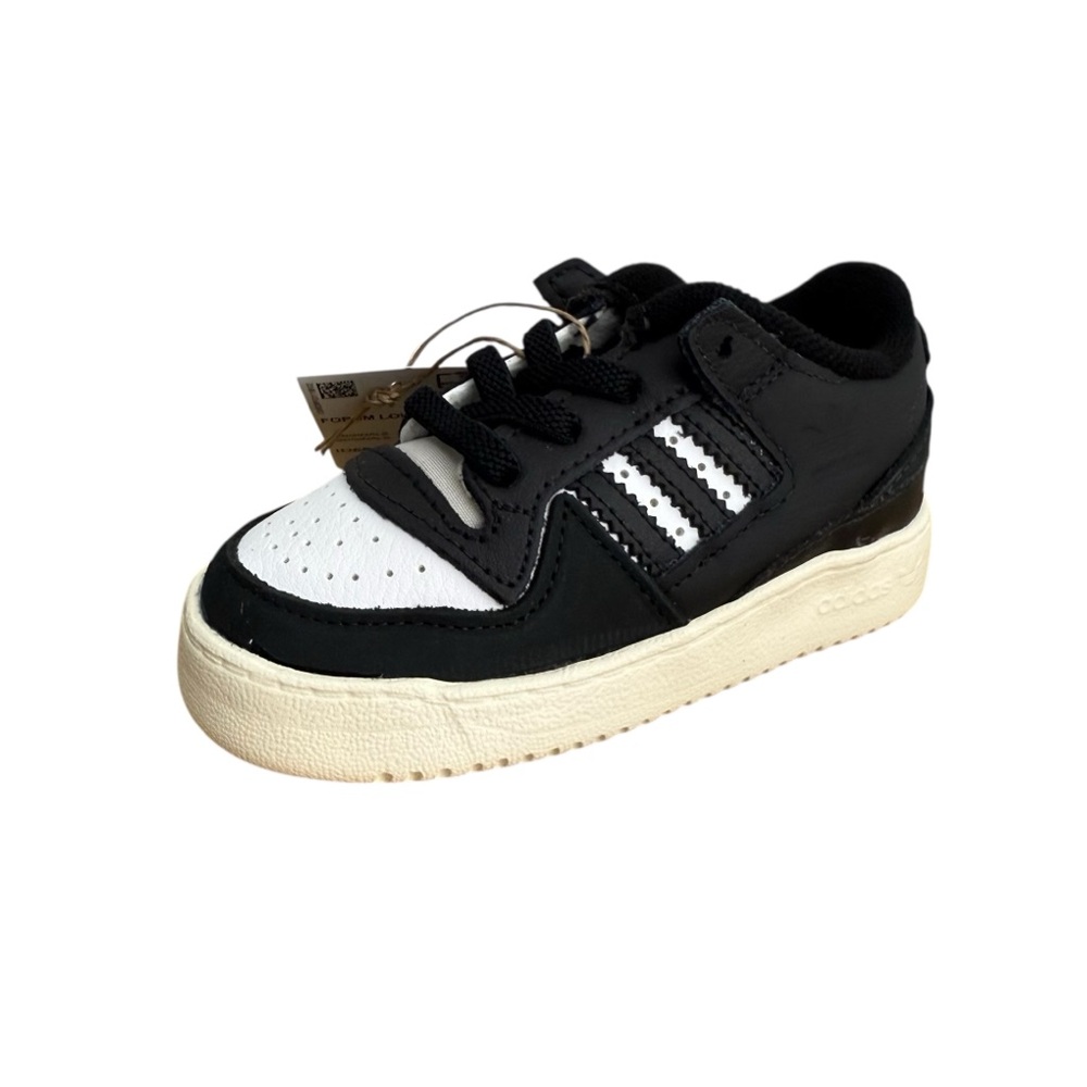 adidas Baby Forum Low Elastic Lace Sneaker Size 6K Black/White/Cream White Shoes